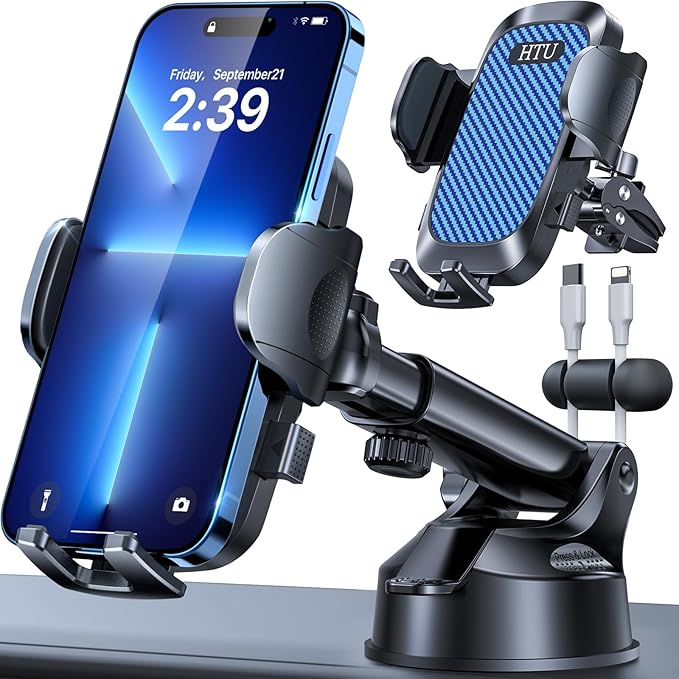 HTU 2026 Ultimate Best【True Military-Grade & Safety Cert】Car Phone Holder【Upgraded 360 Rotation & 100+LBS Strongest Suction】5-in-1 Truck Windshield Dashboard Vent Mount Stand for iPhone Android, Blue