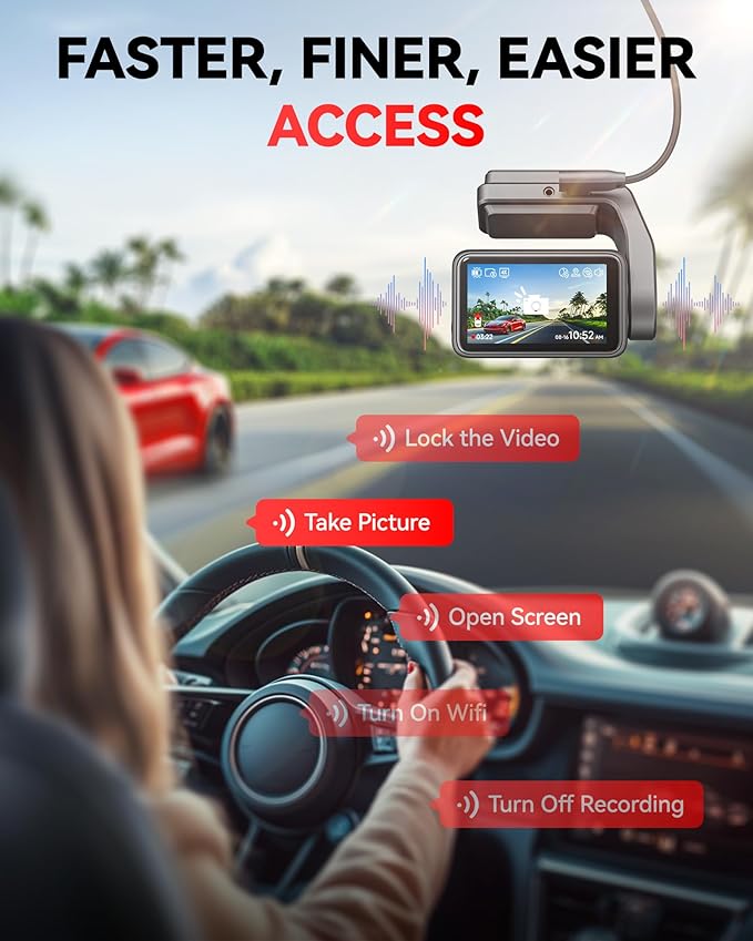 REDTIGER F4 4K Dash Cam Front, 2.2 inch Mini Car Camera, 2160P UHD Touch Screen, Voice Control, Included 32GB Card, Night Vision, Built-in GPS, WiFi APP Control, Loop Recording, 24H Parking Monitor