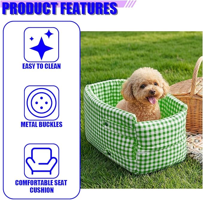 Craedli Center Console Dog Car Seat, Removable Car Armrest Box Pet Booster Seat with Safety Leash & Cushion, Washable Auto Interior Dog Carseat for Small Pets, Fit Most Cars (Green)