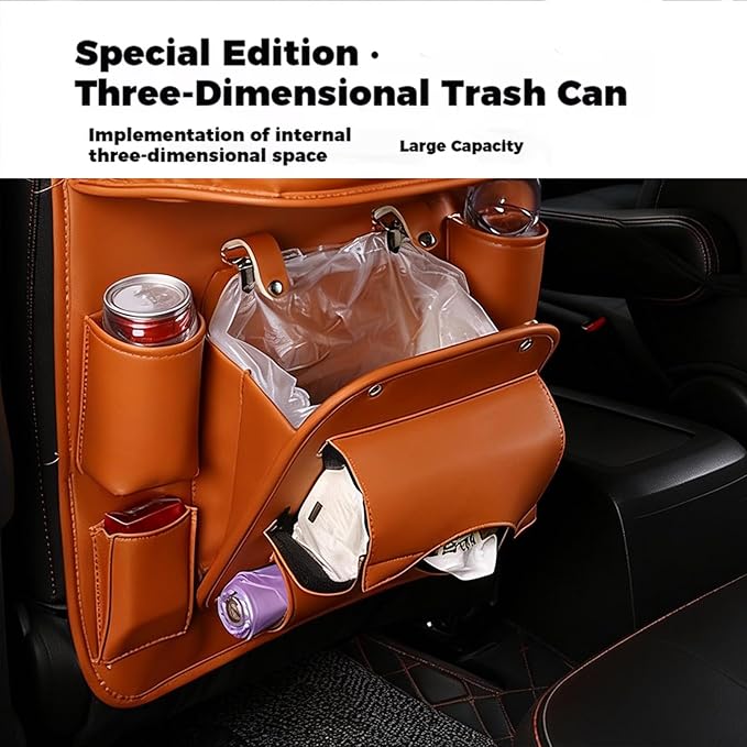 Car Seat Organizer, Multifunctional Backseat Protector Mat, Storage Bag and Tray Rack, Trash Storage (Suitable for Cars, Children, Back of Seats, and Rear Seats) (Brown, Leather 1-Piece Set)