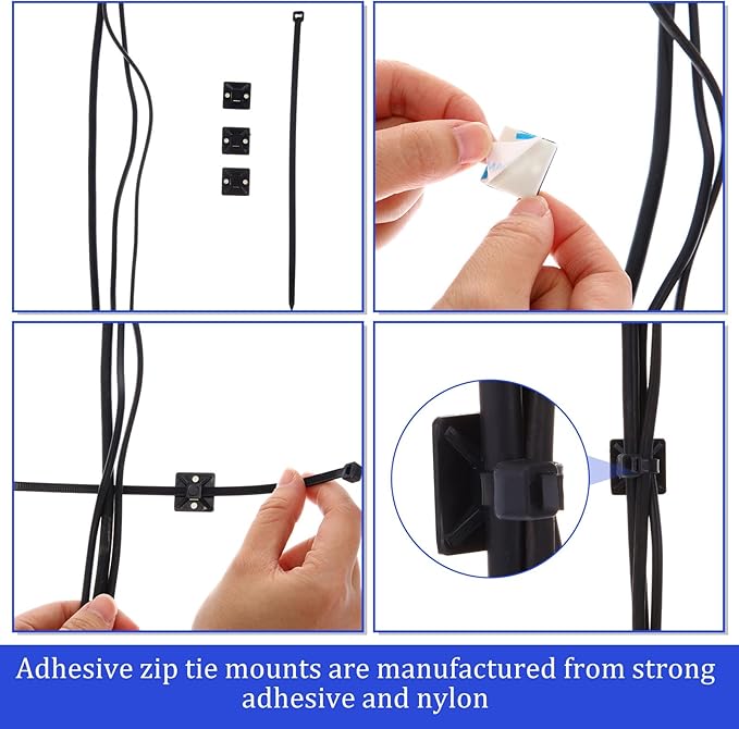500 Pcs 3/4 Inch Black Self Adhesive Cable Zip Tie Mounts Wires Zip Tie Mounting Base Holders Management Anchors Organizer Holders for Indoor & Outdoor Cable Organization