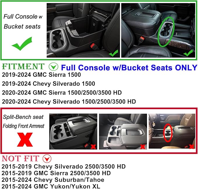 JKCOVER Center Console Organizer Tray Compatible with 2019-2025 Chevy Silverado 1500/GMC Sierra 1500 and 2020-2025 Silverado/Sierra 2500/3500 HD - Full Console w/Bucket Seats ONLY (Red trim)