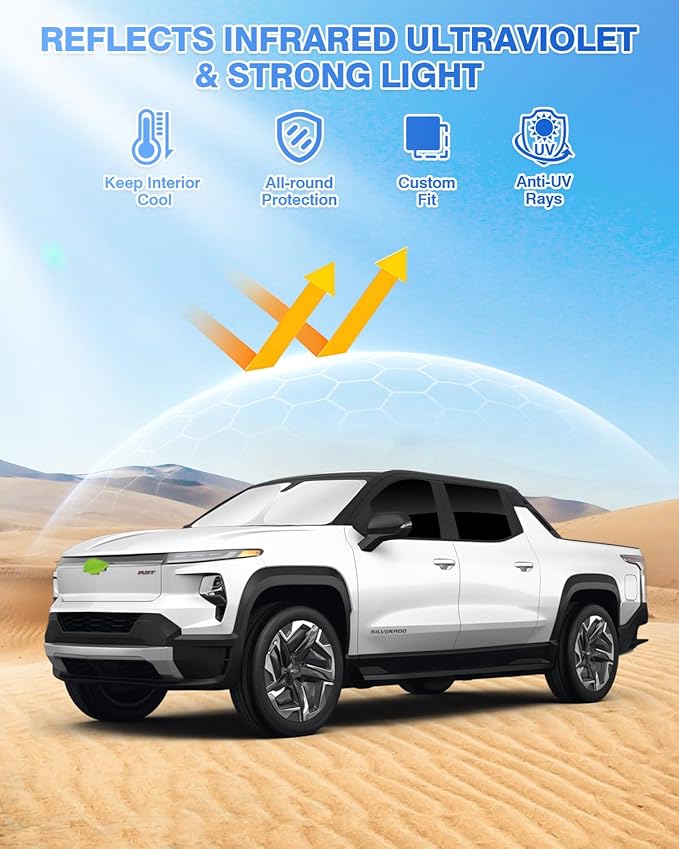 Canvcle Sunshades for Chevrolet/Chevy Silverado EV & GMC Sierra EV 2024 2025 2026 Accessories Windshield Sun Shade Side Rear Window Shade Cover Sun Visor Shield Privacy Keep Vehicle Cool Black 6PCS