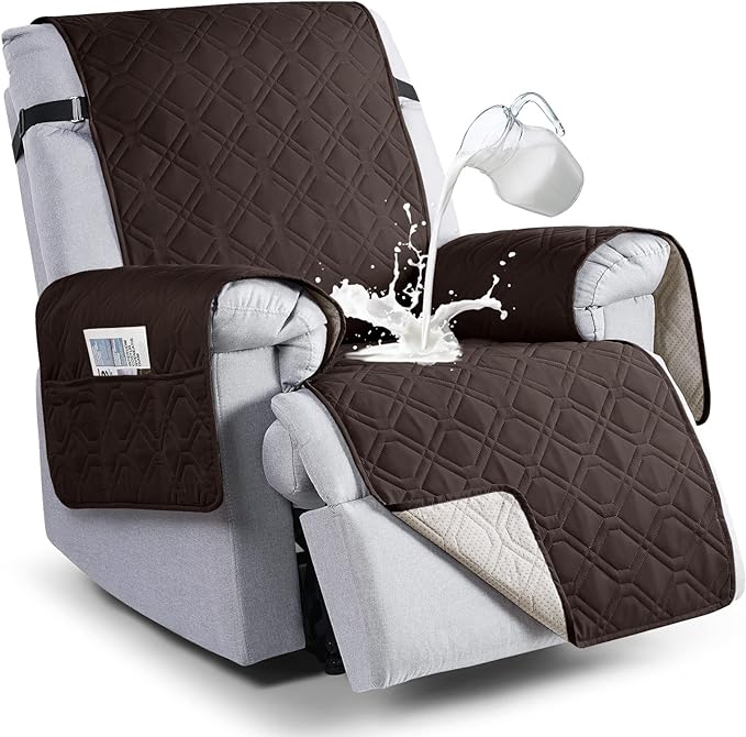 VANSOFY 100% Waterproof Recliner Chair Covers, Recliner Cover Non-Slip Dog Chair Cover Furniture Protector Washable Slipcover with Pocket, Elastic Straps for Pets, Dogs(Chocolate, 22")