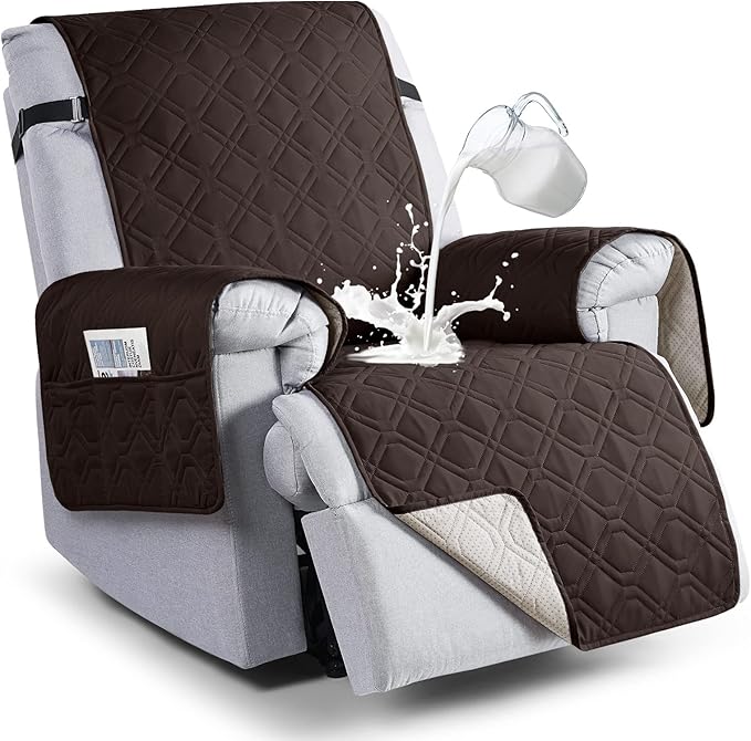 VANSOFY 100% Waterproof Recliner Chair Covers, Recliner Cover Non-Slip Dog Chair Cover Furniture Protector Washable Slipcover with Pocket, Elastic Straps for Pets, Dogs(Chocolate, 30")