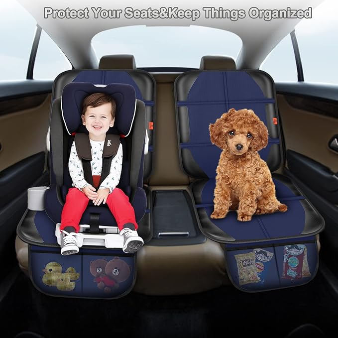 XHYANG Car Seat Protector,2 Pack Automotive Seat Protectors Baby Carseat Pad Waterproof & Durable 600D Fabric for Child Baby Car Seat Mat Vehicle Pet Cover 2 Storage Pockets (Blue)