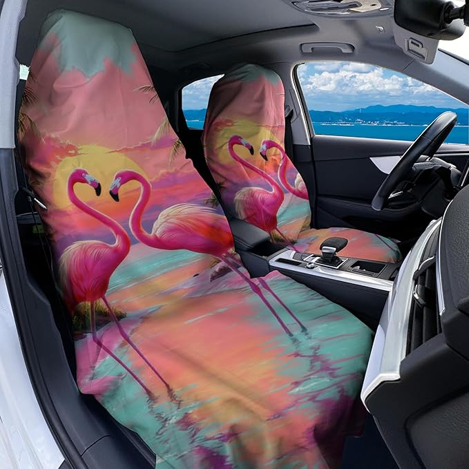 1 Pack Car Towel Seat Covers with Storage Bag, Multifunctional Towel for Gym Outdoor Sport, Picnic, Beach, Pet Dog Travel,Non-Slip Washable Car Seat Protector (Flamingo)