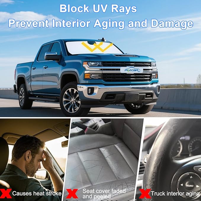 Windshield Sun Shade for 2022-2026 Refreshed Chevy Silverado 1500/GMC Sierra 1500, 2024-2026 Silverado/Sierra 2500HD 3500HD Front Windshiled Sun Visor UV Protection Foldable Sunshade
