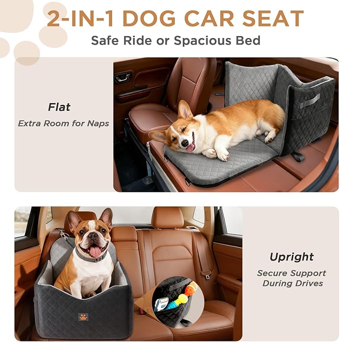 Dog Car Seats for Small/Medium Dogs, Puppy Car Seat with Thick Cushion, Detachable Washable Dog Carseat with Storage Pockets for Dogs Up to 35lbs (Grey)