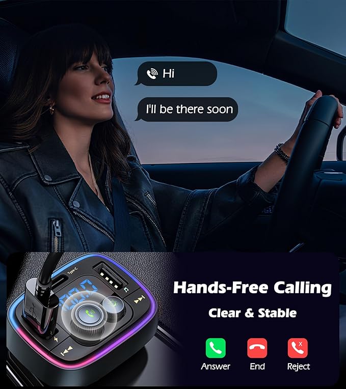 LIHAN USB C Bluetooth 5.4 Car Adapter, Wireless Upgrade Audio System for Non-Bluetooth Vehicles, FM Radio Transmitter, 48W Fast Charging, Stable Hands-Free Calling, MP3 Music Player, Support USB/TF