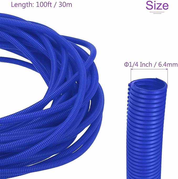 DMiotech 100ft Wire Loom Split Tubing 1/4 Inch(6.4mm) ID, Cord Protectors from Pet Flexible Conduit Cable Management for Office Home Garden, Blue