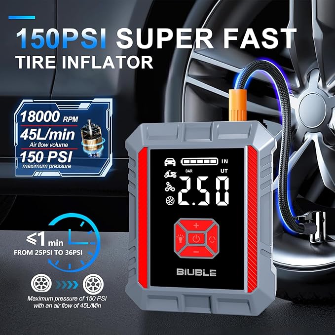 8000A Jump Starter with Air Compressor, 26800mAh Car Battery Jump Starter (All Gas/16L Diesel), 150PSI Battery Jumper Starter Portable, Jump Box with Smart Jumper Cables, Jump Pack with USB QC3.0
