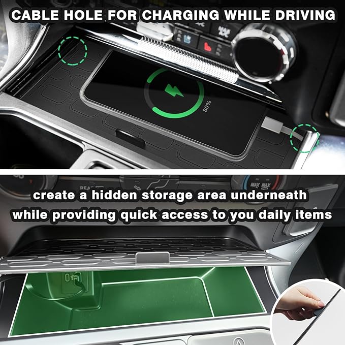 Muslogy Front Center Console Organizer Fits for Ford F150 F-150 Accessories 2021-2025 2026 Interior Storage Hidden Compartment Removable Cover Secret Pocket Lid with USB Hole