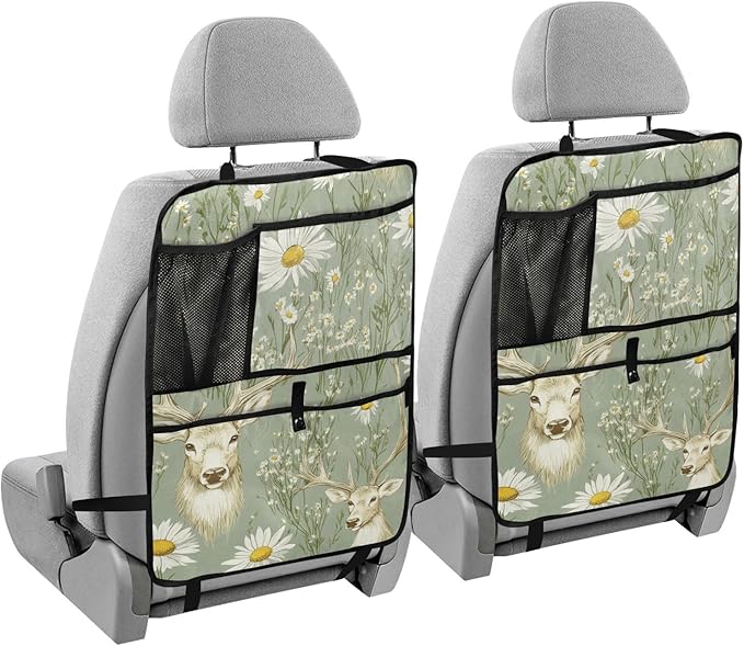 Sage Daisy Deer 1 Pack Backseat Car Organizer with Storage Pockets Seat Back Organizers for Kids Kick Mats Backseat Protector Automotive