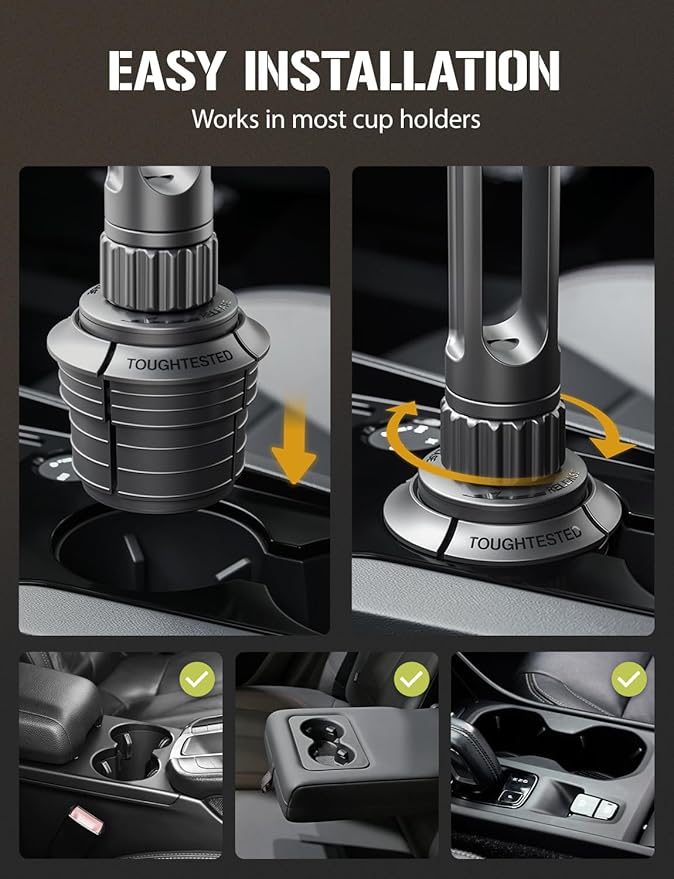 ToughTested Boom Adjustable Mobile Cup Holder Phone Mount, Features Bendable, No-Vibration Boom Arm, Expandable Phone Grip with 360 Degree Rotation, Quick Release Button, Compatible with Smartphones