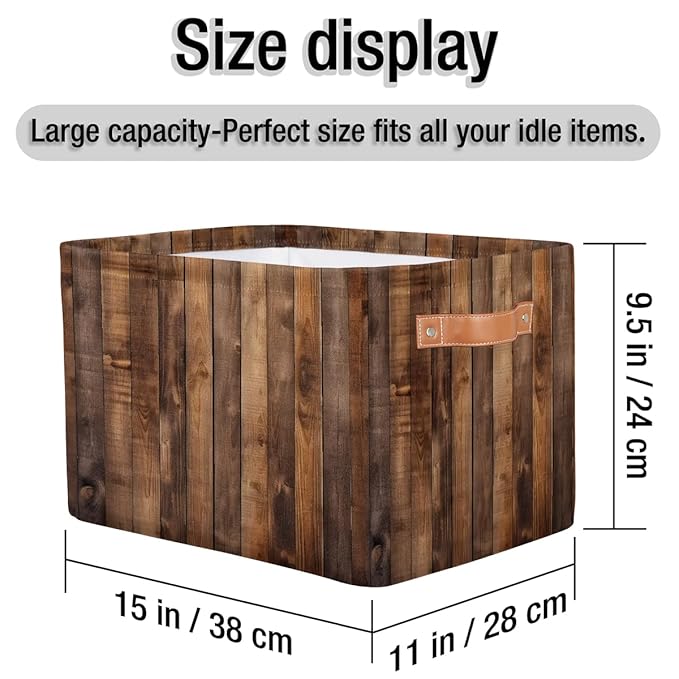 Rustic Wooden Board Storage Baskets for Organizing, Fabric Collapsible Storage Bins Box Retro Decorative Toy Organizer Baskets for Closet Shelves Gift Basket 1 Pc