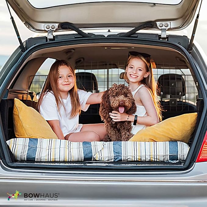 BOWHAUS Dog Car Barrier, Dog Divider for SUVs, Trucks, Vehicles, Heavy-Duty Wire Mesh Adjustable & Foldable Pet Barrier for Cargo Area, Car Safety Accessories, Hardware Included