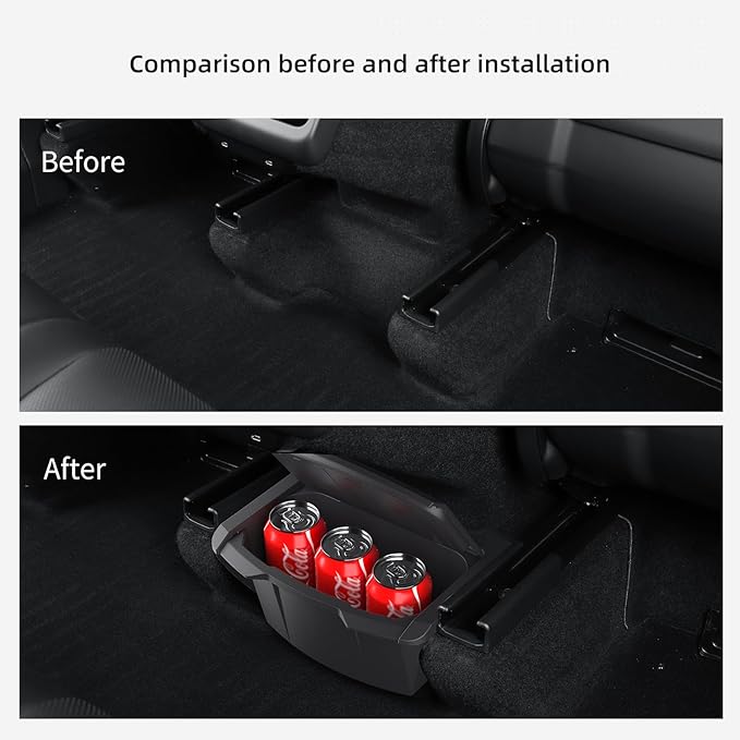 LUCKEASY Rear Center Console Floor Storage Box with Lid For Tesla Model Y Juniper 2025 2026 Storage Organizer Box with Lids Accessories TPE Black