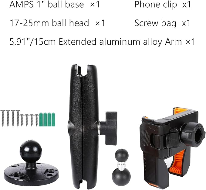 xik Universal Phone Mount Holder for Boat Car Truck Motorcycle UTV - AMPS Round Base, [1s Lock & Release][360° Adjustable], Fits 4.7"-7.2" Phones, Heavy Duty, Wall Mount
