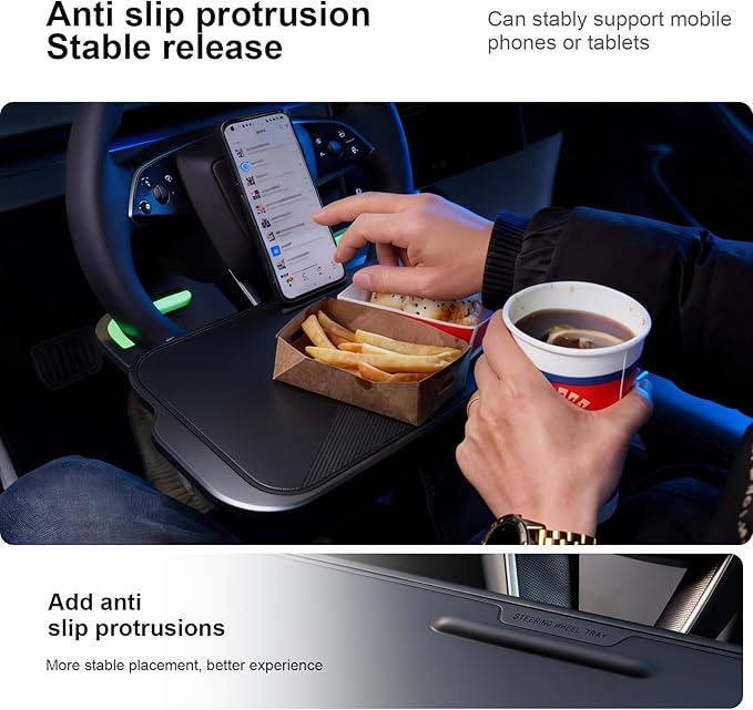 2-in-1 Car Steering Wheel Desk Tray & Car Seat Gap Filler Organizer – Silicone Look Table for Laptop, Eating Food, Writing – Work Road Trip Essentials Accessories（red）