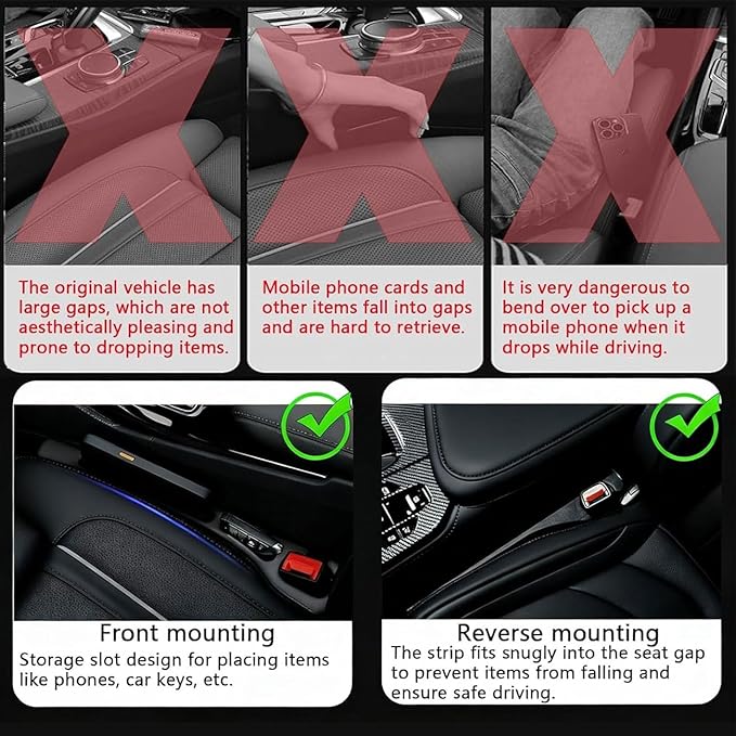 2 PCS Car Seat Gap Filler for BMW X1 X3 X5, Seat Gap Plug with Storage Slot Console Organizer to Stop Items Falling Between Seats Plug Play,B/Red
