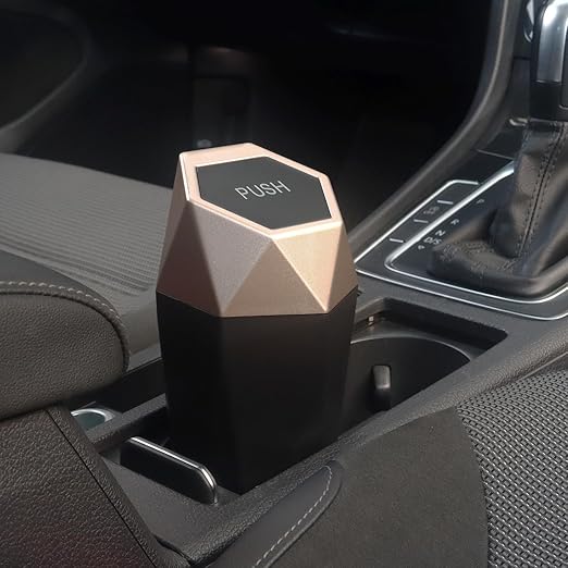 Car Trash Can Bin,Small Garbage Can with Lid,Automotive Cup Holder Mini Cars Trashcan,Portable Cute Cars Door Trash Cans,Women Car Dustbin (2Pcs, Gold)