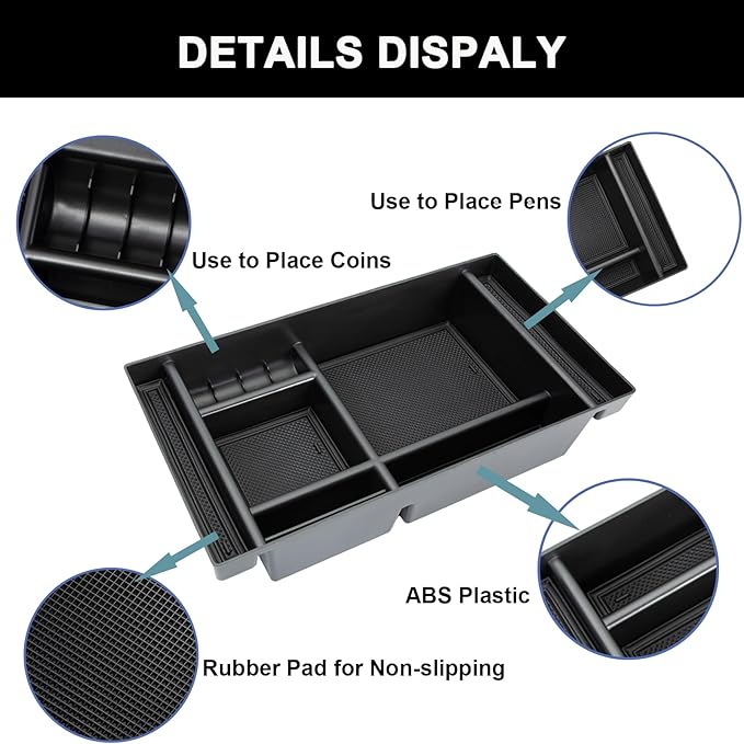 PIMCAR Center Console Organizer for 2019-2022 Chevy Silverado 1500/GMC Sierra 1500 & 2020-2023 Silverado/Sierra 2500HD/3500HD | Full Console Bucket Seats Only | Black Interior Trim Accessory