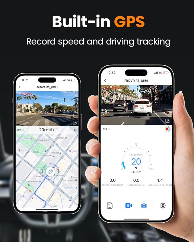 4K 3 Channel Dash Cam, 2160P+1080P+1080P Front and Rear Inside Car Camera with 64GB Card, WiFi Built-in GPS, 3“ IPS Screen, IR Night Vision, G Sensor, WDR(F3)