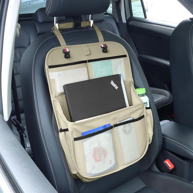 Car Seat Organizer for the Front or Back Seat or Trunk, Multi-Use Car Interior Storage bag, Fit for SUV/MPV/Truck,Premium Waterproof Faux Leather (1, Beige)