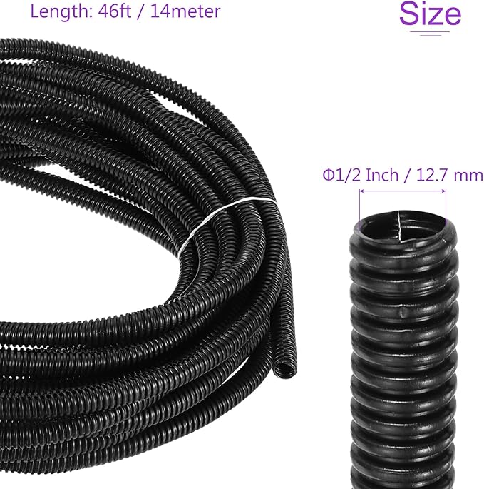 DMiotech 46ft Wire Loom Split Tubing 1/2 Inch(12.7 Mm) ID, Cord Protectors from Pet Flexible Conduit Cable Management for Office, Home, Garden, Black