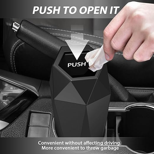 Car Trash Can with Lid, 2 Pack Cup Holder Garbage Can for Car, Leakproof Small Trash Bin, Mini Trash Can for Cars, Home, Bedroom, Office (Black)