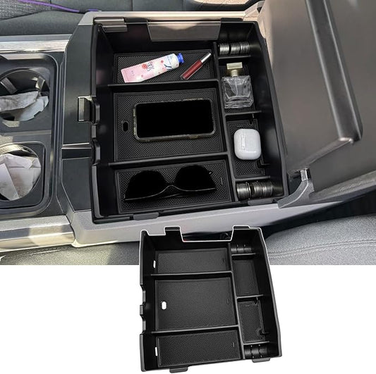 Zxiaochun Center Console Organizer for 2023 2024 2025 2026 Ford F250 F350 F450 F550 Super Duty, Plastic Armrest Storage Box Tray, ABS Material with Non-Slip Mats (Full Console w/Bucket Seats ONLY)
