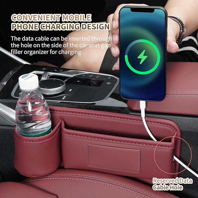 Kwak's Car Seat Gap Filler Organizer (2PC) – Fits 0.2"-1.2" Gap Premium Leather Drop Stop Car Console Organizer for Phone/Keys – Universal Front Seat Organizer for Car SUV Truck (Brown)