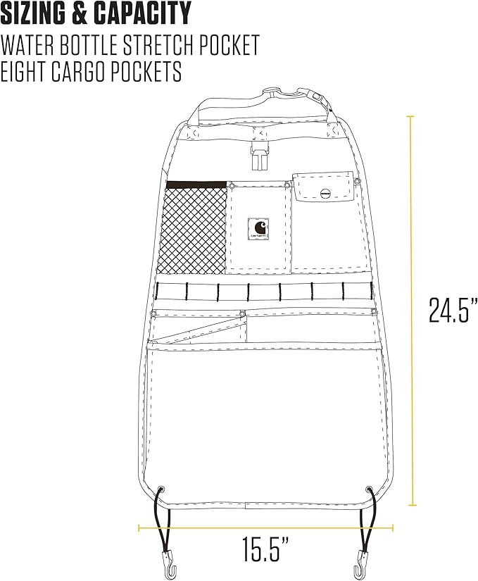 Carhartt Universal Nylon Duck Automotive Seat Back Organizer, Organization for Work and Kids, Gravel
