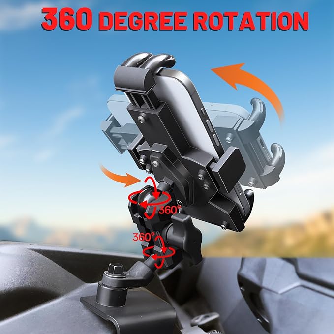 StarknightMT X3 Phone Mount - 360°Adjustable Dashboard Phone Holder Compatible with 2017-2024 Maverick X3 & Maverick X3 Max All Models,Heavy Duty Aluminum Alloy,for 5"-7.7" Cell Phone