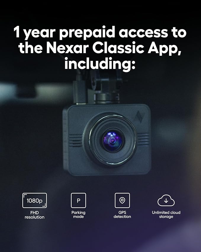Nexar Beam GPS Dash Cam - Dash Camera for Cars with 32GB SD Card Included Unlimited Cloud Storage 24H Parking Mode Dash Cam for Cars. Wireless Car Camera with 1-Year Nexar Classic App Subscription