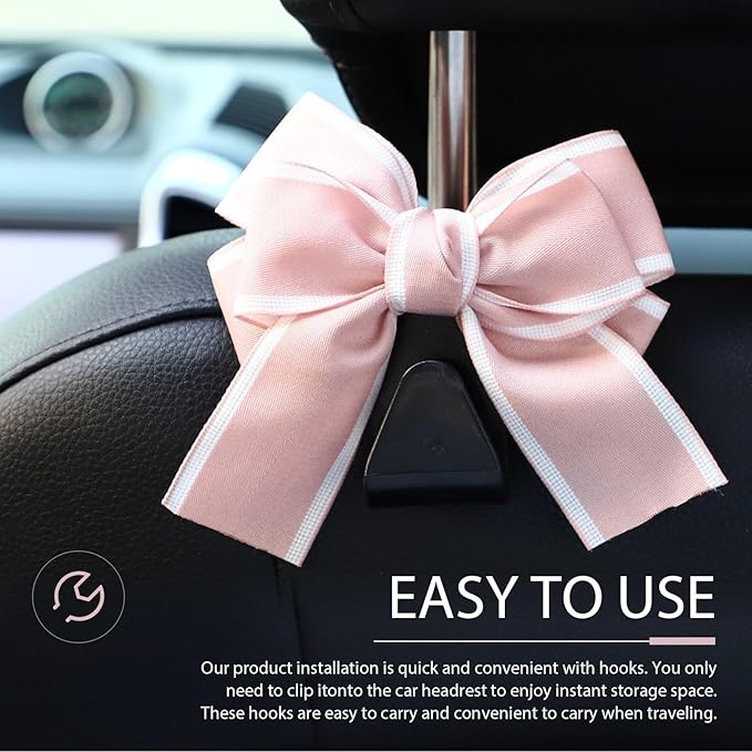 2PCS Car Seat Headrest Hooks, Car Purse Hooks, Cute Bow Shaped Auto Rear Seat Storage Hook Hanger for Purses and Bags, Auto Interior Decoration Accessory for SUV Sedan Truck (Pink)