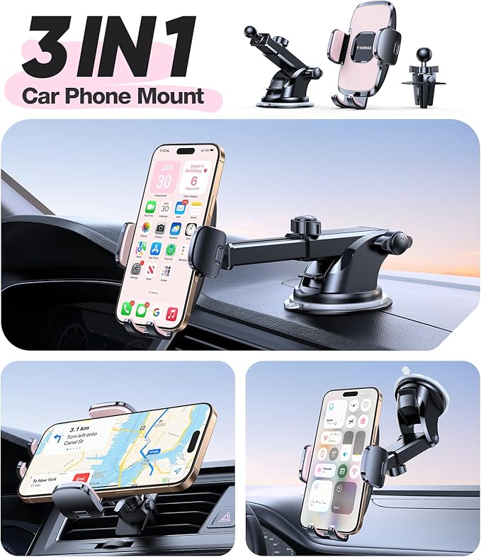 TORRAS Pink Phone Holders for Your Car【Ultra-Durable & Strongest Suction】, Universal Car Phone Holder Mount Truck Cradle Stand for Dashboard Windshield Vent, Pink Car Accessories