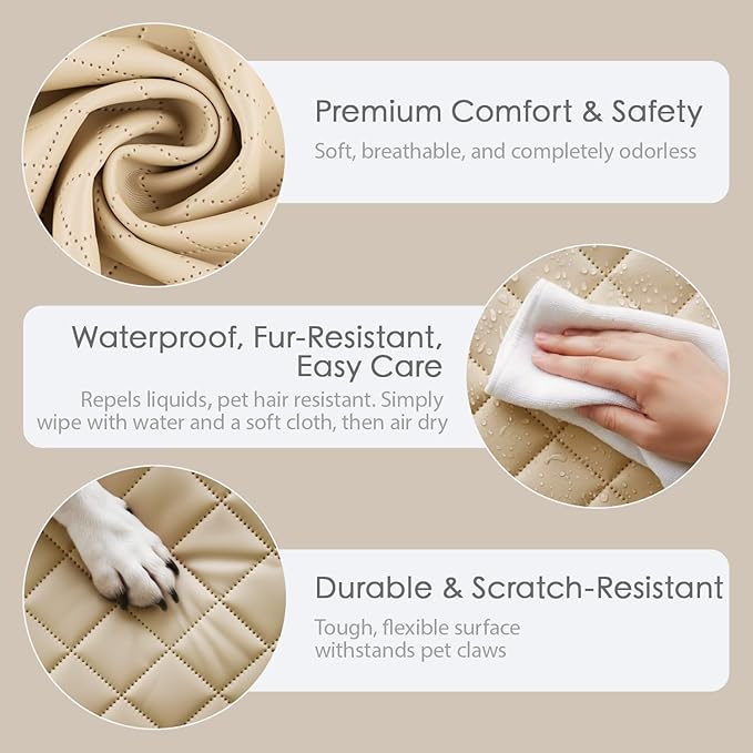 Microfiber Leather Dog Car Seat for Small & Medium Dogs, Waterproof Pet Car Seat with Washable Pee Pad, Scratch & Fur Resistant, Foldable Dog Bed for Home & Travel, Non-Slip Design, Matte Beige
