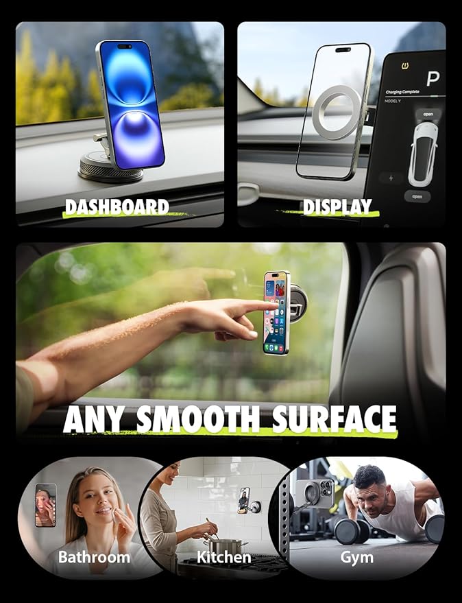Bracketron MagAlign AIR Magnetic Suction Cup Car Phone Mount – 3-in-1 Dash, Window & Display Mount with Ultra Strong Magnets, MagSafe Phone Holders for Your Car for iPhone 17 16 15 14 13 12