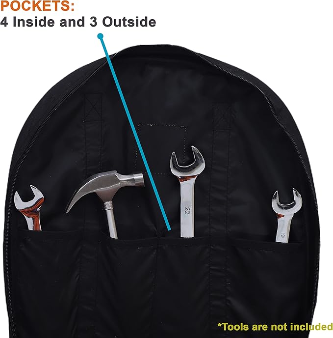 BULL TOOLS EV Charging & Jumper Cable Storage Bag's, Organizer 6 Pocket Handmade Carry Bag - 15x15x4 Inch Waterproof Ballistic Polyester Oval Bag, Cords, Small Tools, For Motor Vehicles - Black