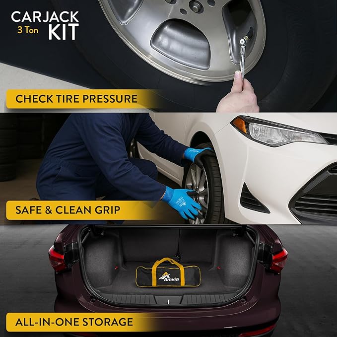 Car Jack Kit with Tesla Pad & Universal Rubber Pad 3 Ton (6,600 lbs) | Scissor Jack for Car - Tire Jack Tool Kit | Portable, Ideal for SUV and Auto - Universal Emergency Kit with Lug Wrench