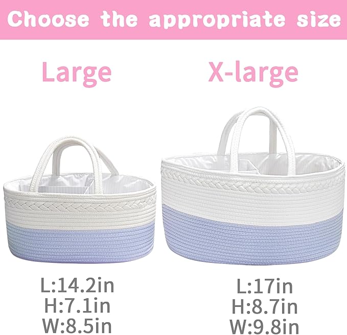 ABenkle X-Large Diaper Caddy Organizer - Cotton Rope Nursery Storage Basket for Baby Essentials, Boys & Girls Shower Gift, Changing Table Organizer