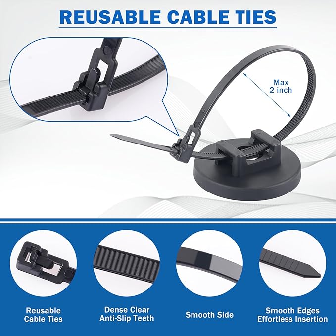 Magnetic Cable Zip Tie Mounts, 15 Pcs Heavy Duty Magnet Wire Holder Automotive Multipurpose & 50 Pcs Zip Ties & 20 Pcs Cable Tie Mounts with Tapping Screws for Wire Organization(43mm 85 Pcs)