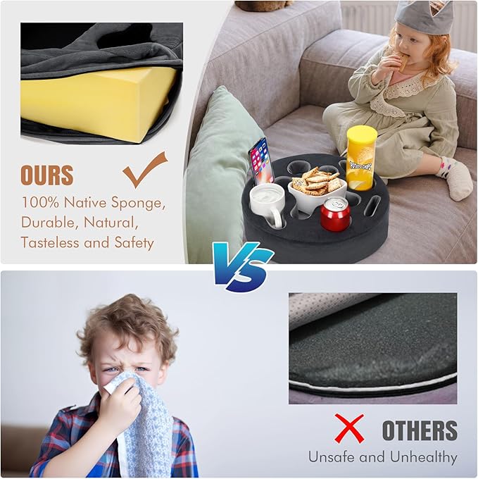 Couch Cup Holder-Sofa Cup Holder Pillow | Couch Caddy Buddy | Drinks Cupholder Tray Organizer for Bed, Rv, Tv, Car, Man Cave, Boat, Remote, Snacks| Gift for Couch Potato,Newborns' Partent (Grey)