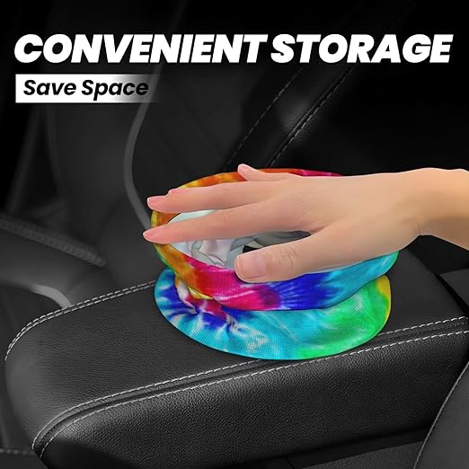 Colorful Tie Dye Car Trash Can Leak Proof Hanging Waterproof Garbage Can Multipurpose Trash Bin for Car SUV Front Seat Headrest Collapsible and Portable Storage Pocket