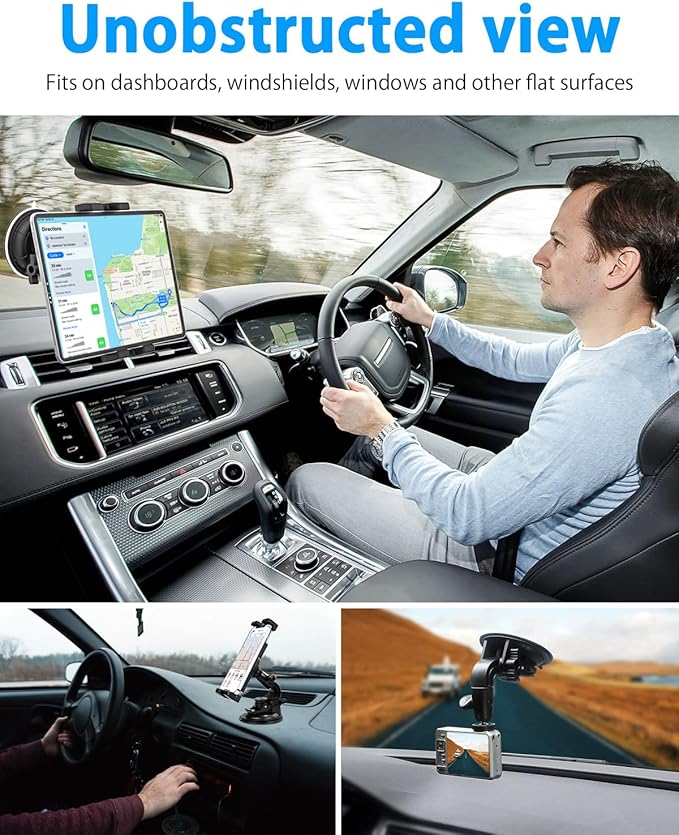 Heavy Duty Suction Car Tablet Mount for Windshield, Truck Tablet Holder Dashboard Window with 1/4" Screw Adapter for iPad Pro Air Mini, Galaxy Tabs, Phones, 4-12.9" & Gopro/Camera