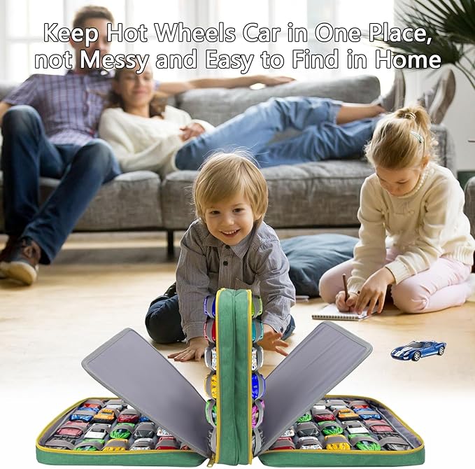 KISLANE 96 Toy Cars Storage Case Compatible with Matchbox Cars, Matchbox Cars Organizer Storage for Mini Toys, Toy Cars, Matchbox Cars, Small Dolls(Bag Only) (Green)