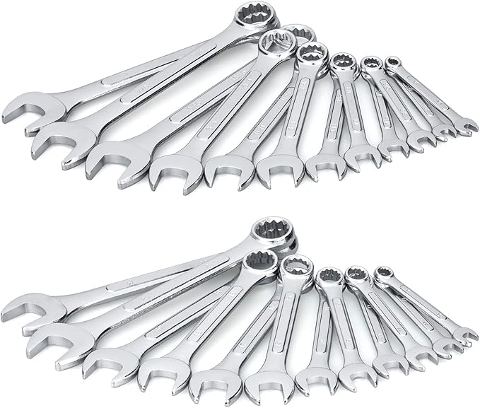 24-Piece All-Purpose Master Combination Wrench Set with Roll-up Pouch | SAE 1/4” to 1”, Metric 8mm to 24mm | Perfect for General Household, Garage, Auto Repairs, Car, Truck, Boat, and Travel Emergency
