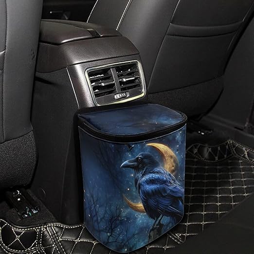 Talayituse Crow Moon Galaxy Print Car Trash Can Portable Auto Garbage Bin Multifunctional Vehicle Interior Accessories with Adjustable Straps Universal Fit Truck SUV Sedan
